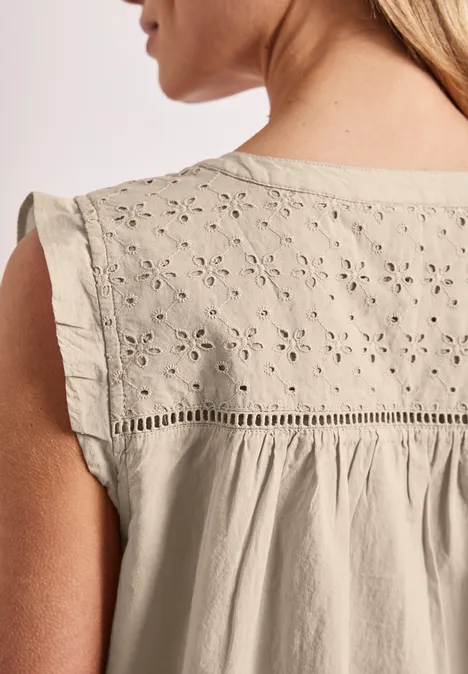 Blusentop mit Split Neck und Shiffleydetails clay sand