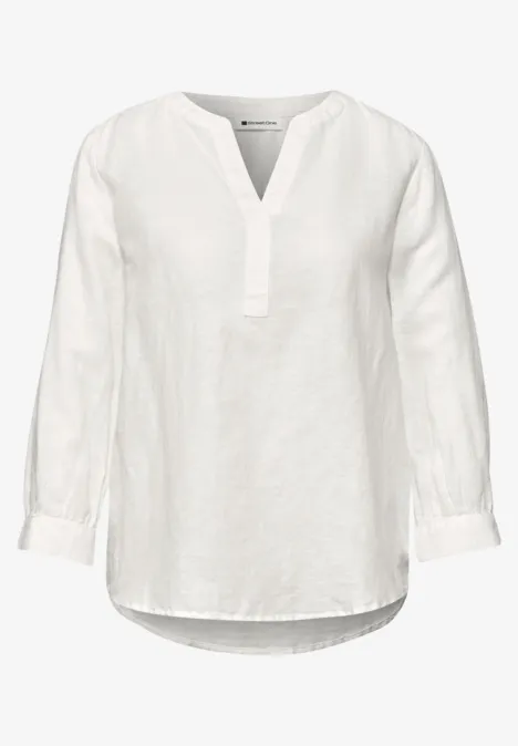 Blouse met gespleten hals van linnenmix off white