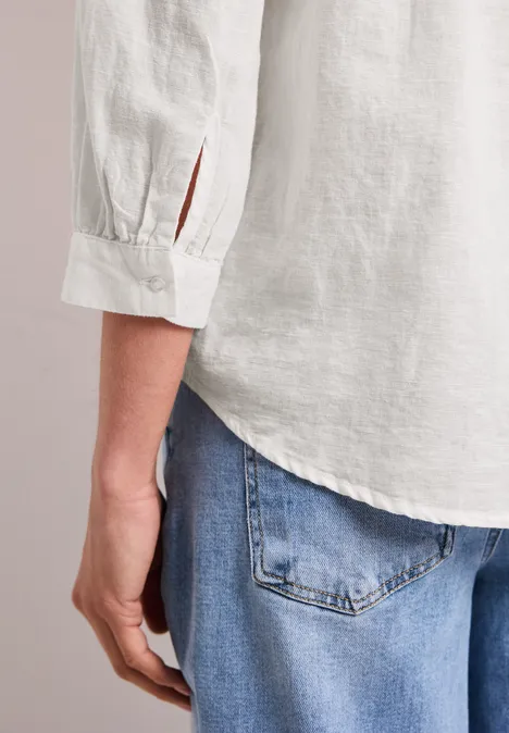 Blouse met gespleten hals van linnenmix off white