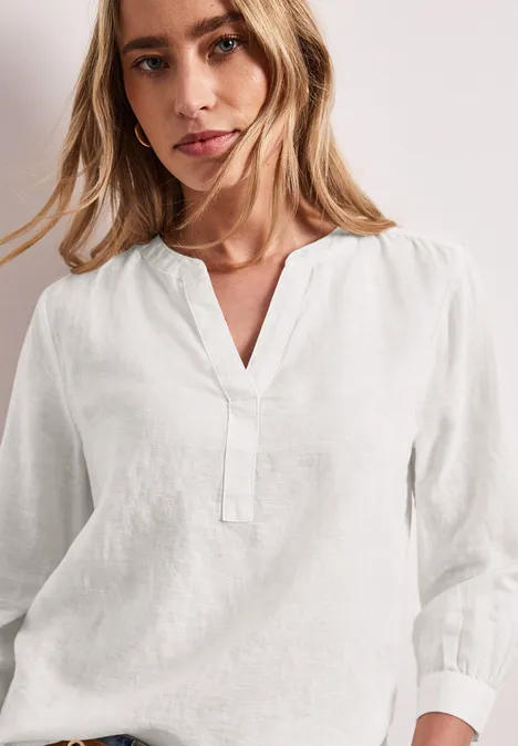 Blouse met gespleten hals van linnenmix off white