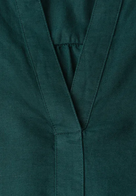 Blouse met gespleten hals van linnenmix dark garden green Blouse met gespleten hals van linnenmix dark garden green