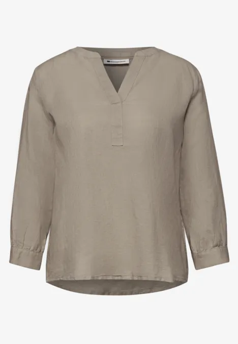 Bluse mit Split Neck aus Leinenmix timeless beige