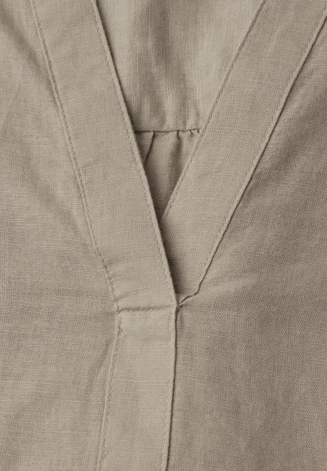 Bluse mit Split Neck aus Leinenmix timeless beige