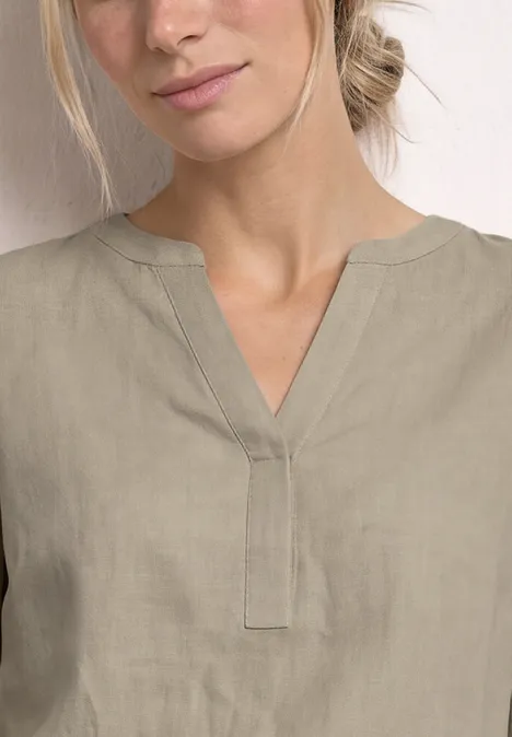 Bluse mit Split Neck aus Leinenmix timeless beige