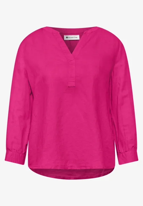 Bluse mit Split Neck aus Leinenmix magenta dream