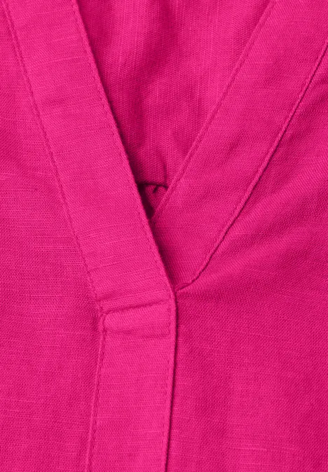 Bluse mit Split Neck aus Leinenmix magenta dream