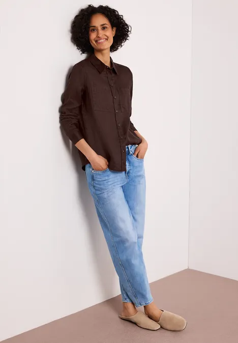 Langarm Bluse mit Brusttaschen espresso brown