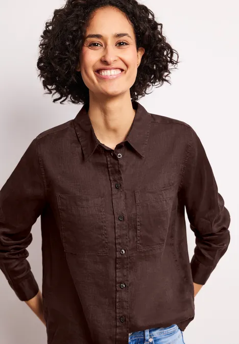 Langarm Bluse mit Brusttaschen espresso brown