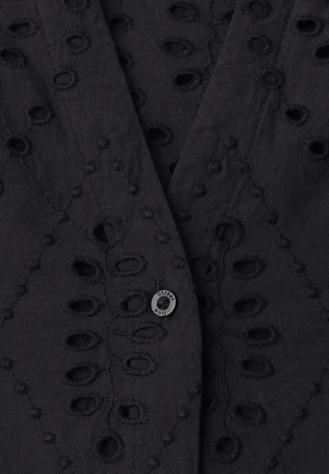 Bluse mit Split Neck und Shiffley-Muster Black