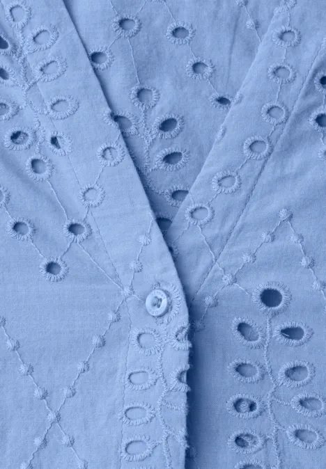 Bluse mit Split Neck und Shiffley-Muster drift blue