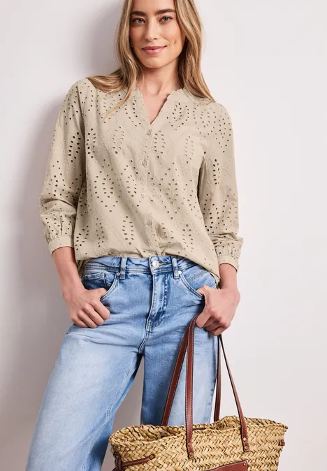Blouse brodée à col fendu clay sand