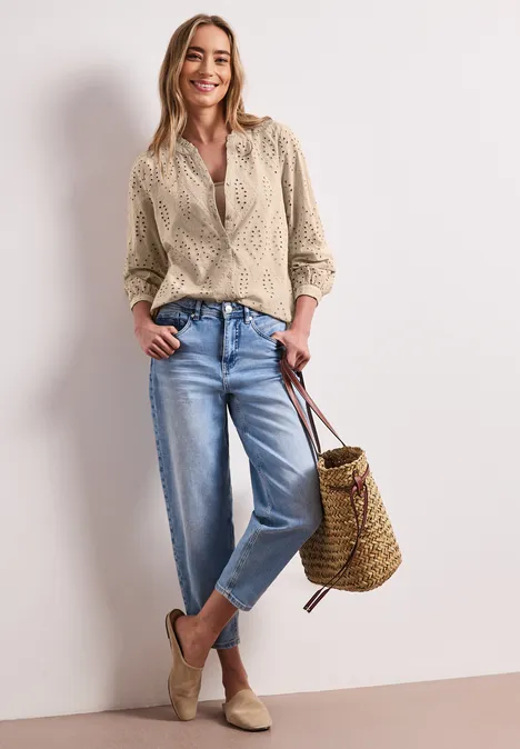 Blouse brodée à col fendu clay sand