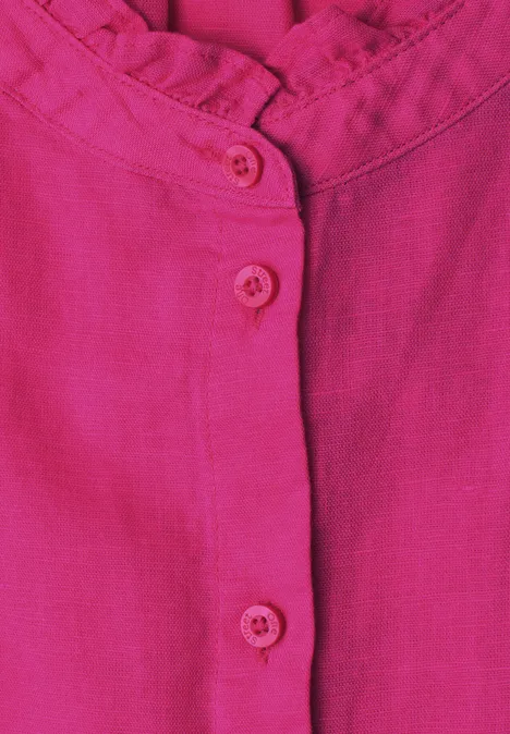 Knallpinkes Leinenhemd mit Stehkragen und dreifacher Knopfleiste