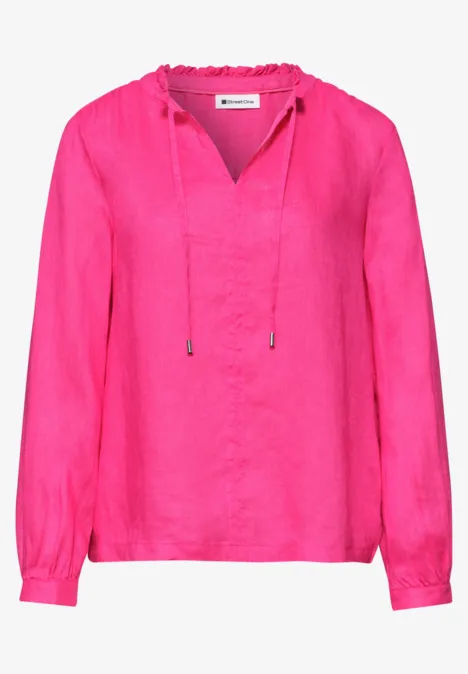 Luchtige roze blouse met lange mouwen, V-hals en koordsluiting