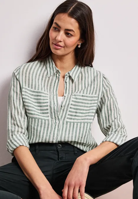 Langarm Hemdbluse aus Leinen bound green Langarm Hemdbluse aus Leinen bound green