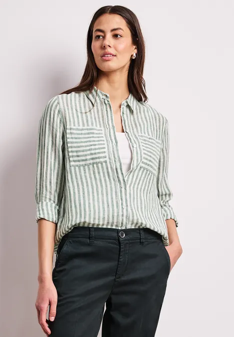 Langarm Hemdbluse aus Leinen bound green Langarm Hemdbluse aus Leinen bound green