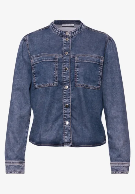 Bluse mit Brusttaschen Medium Blue Soft washed