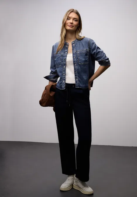 Bluse mit Brusttaschen Medium Blue Soft washed