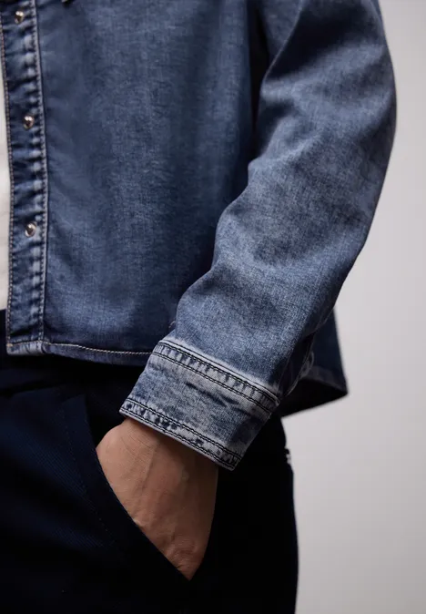 Bluse mit Brusttaschen Medium Blue Soft washed