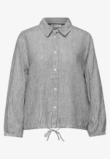 3/4-Arm Hemdbluse aus Leinen mit Streifen Black