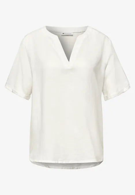 Blouse à col fendu en lin mélangé off white