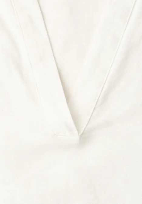 Blouse à col fendu en lin mélangé off white