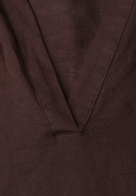 Blouse à col fendu en lin mélangé espresso brown