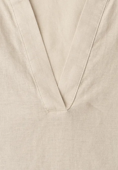 Blouse met gespleten hals van linnenmix timeless beige