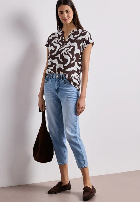 Dropped Shoulder Blusenshirt mit Print espresso brown