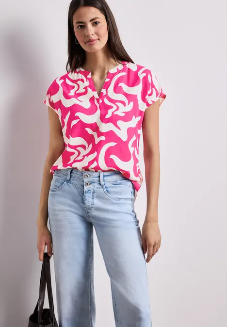 Dropped Shoulder Blusenshirt mit Print magenta dream