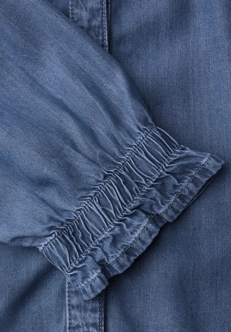 Kurzarm Bluse mit Rüschendetails soft mid blue washed