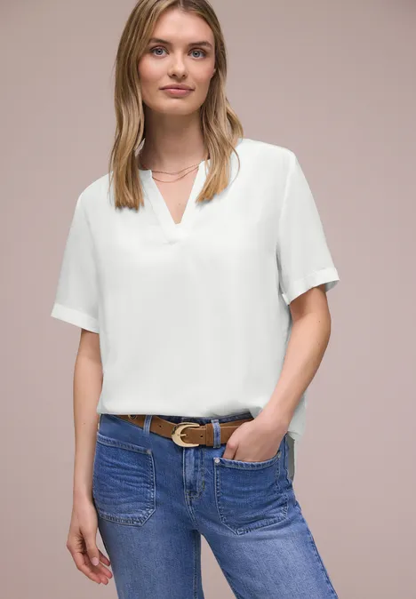 Kurzarm Bluse mit Turn-Up off white