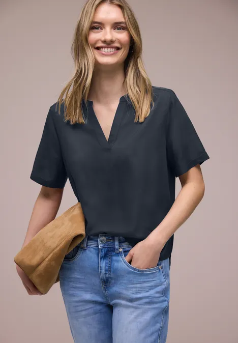 Kurzarm Bluse mit Turn-Up shadowed navy