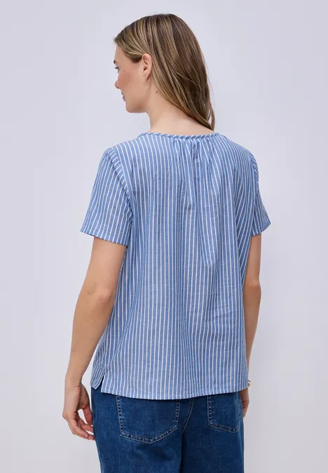 Kurzarm Bluse mit Split Neck und Streifen original blue