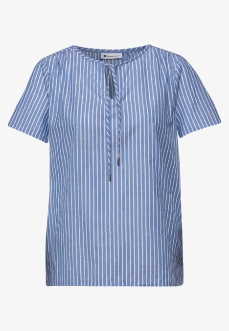 Kurzarm Bluse mit Split Neck und Streifen original blue