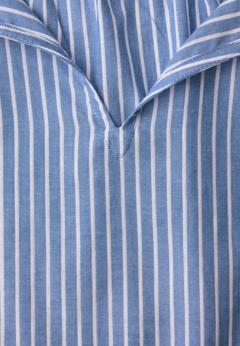 Kurzarm Bluse mit Split Neck und Streifen original blue