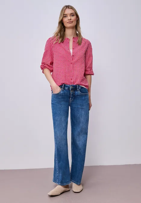 Bluse mit Rundhals und Karomuster salsa red