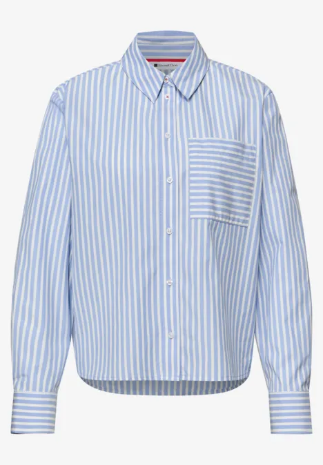 Bluzka koszulowa z kołnierzykiem koszuli i nadrukiem na plecach original blue Bluzka koszulowa z kołnierzykiem koszuli i nadrukiem na plecach original blue