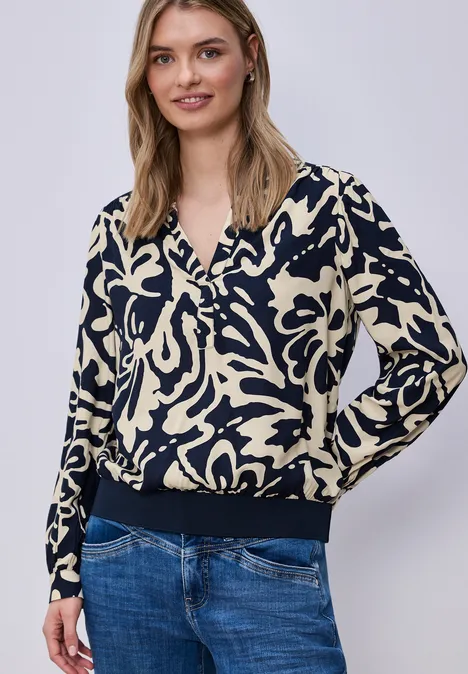Langarm Bluse mit elastischem Bund shadowed navy
