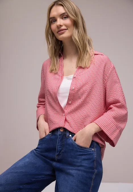 Gestreept overhemd blouse salsa red