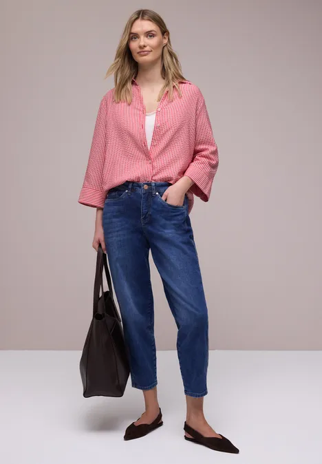 Gestreept overhemd blouse salsa red