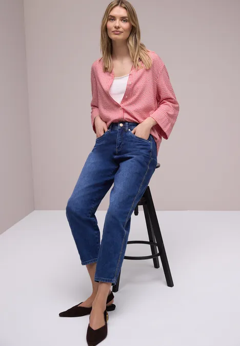 Gestreept overhemd blouse salsa red