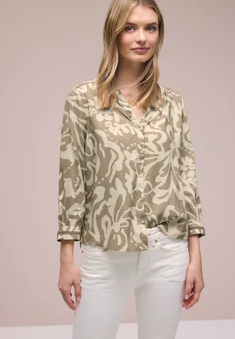 Blouse met 3/4 mouwen en getapete details safari beige