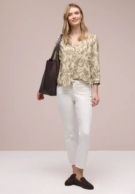 Blouse met 3/4 mouwen en getapete details safari beige
