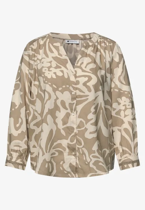 Blouse met 3/4 mouwen en getapete details safari beige