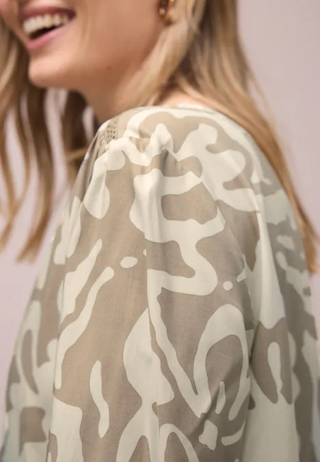 Blouse met 3/4 mouwen en getapete details safari beige