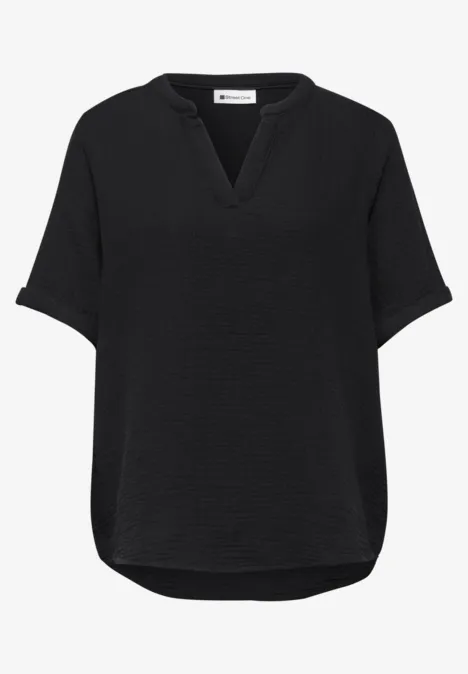 Kurzarm Bluse in Musselinqualität mit Turn-Up Black Kurzarm Bluse in Musselinqualität mit Turn-Up Black