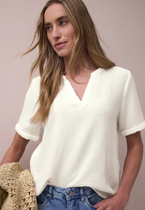 Blouse à manches courtes en qualité mousseline off white