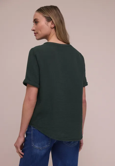 Kurzarm Bluse in Musselinqualität pine grove green