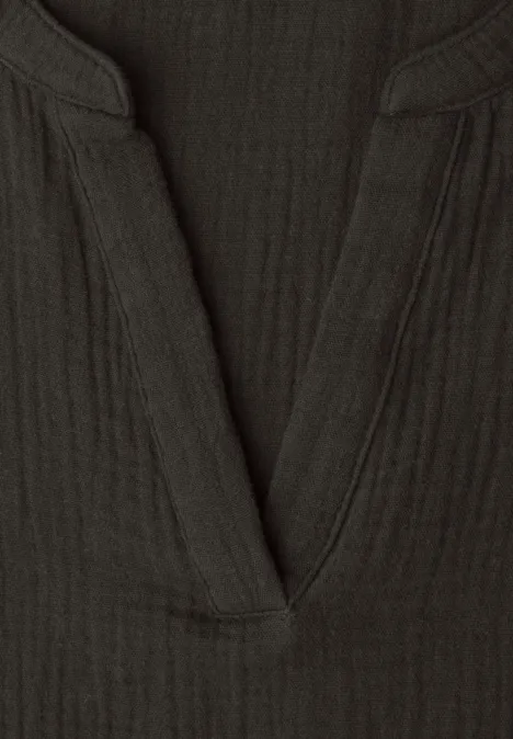 Blouse met korte mouwen in mousseline kwaliteit espresso brown